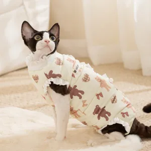 Ropa linda para gatos otoño invierno cuatro patas cálido mascota con estampado