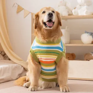 Cute striped dog sweater for medium and large dogs, warm knitted pet clothes for winter and autumn.