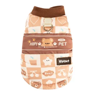 Niedliche Winter warme Hundeweste mit Karomuster und Bärenprint, bequeme Haustierbekleidung.