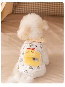 Chaleco cálido y grueso para perro con cuello de cuadros y estampado de dibujos animados en invierno.