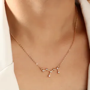 Goldene Sternbild Strass Halskette filigrane Schlüsselbeinkette Damen Modeschmuck neu