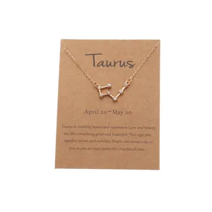Goldene Stier Sternzeichen Strass Halskette mit brauner Karte fuer Damenschmuck