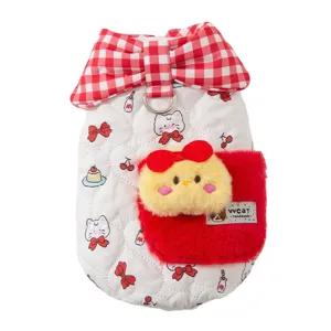 Lindo chaleco de invierno para mascotas a cuadros con peluche de pollito 3D, abrigo cálido perro.