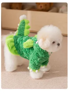 Simpatico costume da dinosauro verde per cani di piccola taglia vestiti invernali caldi per animali