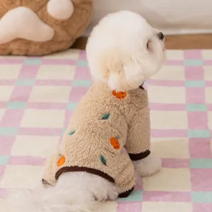 Mono Cálido de Forro Polar Ártico para Mascotas Ropa de Invierno para Perros Bordada con Frutas de Dibujos Animados Pijama Acogedor para Gatos Perros Pequeños Medianos