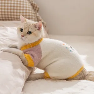 Ropa de Invierno Cálida para Perros y Gatos Mono de Cuatro Patas de Terciopelo de Visón con Bordado de Cachorro Lindo para Gatitos y Perros Pequeños