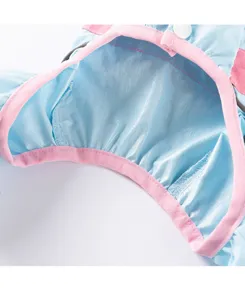 Detailansicht der wasserdichten Haustier-Windjacke für kleine und mittlere Hunde, blau rosa.