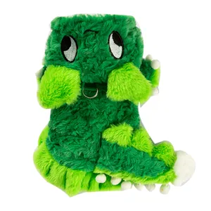 Simpatica felpa con dinosauro per cani piccoli, costume in peluche divertente per inverno.