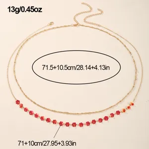 Doppelstufige goldene Taillenkette mit roten Blumen Anhänger verstellbarer Körperschmuck Strand