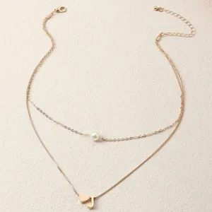 Doppellagige goldene Halskette mit Perle und Buchstabe J Anhänger für Damen Modeschmuck