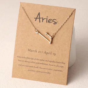 Aries Sternbild Strass Halskette mit brauner Karte, elegante goldene Kette fuer Damen.