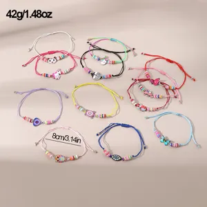 Böhmisches geflochtenes Perlen Armband Set mit bunten Tonperlen und niedlichen Tiermotiven.