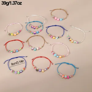 Bunte Fimo Perlen geflochtene verstellbare Charm Armbänder Set für Damen Mode Accessoires