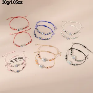Türkisches Auge geflochtene Perlen Armband Set im Boho Stil verstellbare Kordel Schmuck