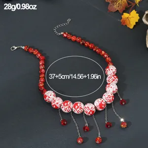 Halloween red white beaded tassel choker necklace gothic festival jewelry 37+5cm piece