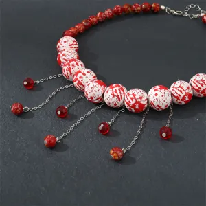 Halloween red beaded tassel choker necklace fashion spooky stylish jewelry for women