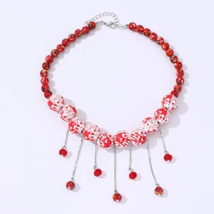 Halloween red blood splatter bead tassel clavicle chain fashion necklace for women
