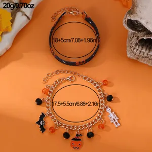 Set bracciali di Halloween con ciondoli zucca pipistrello teschio in metallo pelle per donne.