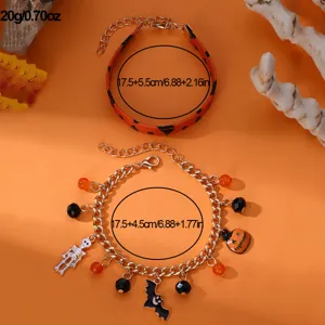 Set di bracciali di Halloween con ciondoli zucca e pipistrello, design in metallo.