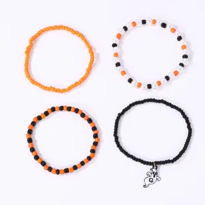 Set braccialetto di perline Halloween, gioielli con ciondolo fantasma carino arancione.