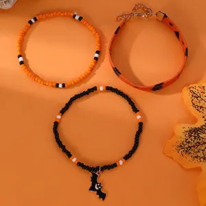 Set di braccialetti con perline di Halloween, stile zucca pipistrello arancione nero gioielli donna.