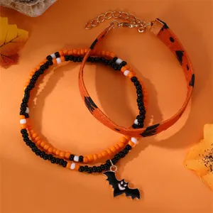 Set bracciale girocollo perle e pelle di Halloween con ciondolo pipistrello carino.