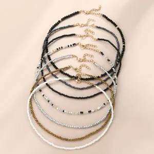 Bohemian beaded choker necklace set for women, colorful short clavicle chain jewelry.
