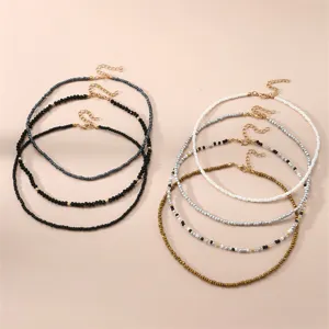 Bohemian seed bead choker necklace set multi strand fashion collar jewelry for women