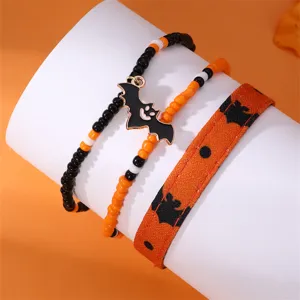 Set bracciali pipistrello in pelle con perline di Halloween da donna, gioielli chic.