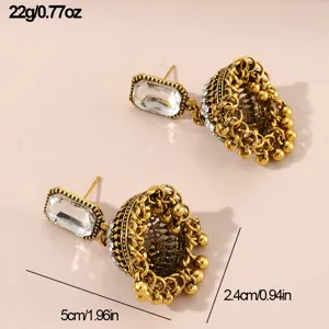 Boucles d'oreilles pendantes Jhumka en zircon ton or vintage indien ethnique femme