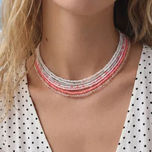 Bohemian multi-strand seed bead choker necklace detail shot showcasing colorful beaded layers.