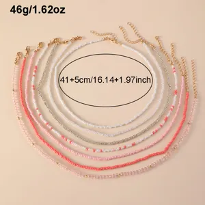 Boho multi-strand seed bead choker necklace set for women, stylish summer jewelry.