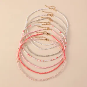 Bohemian seed bead choker necklace set, 7 layered colorful beaded necklaces for women detail.