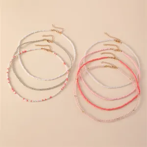 Bohemian seed bead choker necklace set for women trendy stylish collarbone chain jewelry