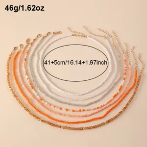 Bohemian beaded choker necklace set for women, colorful seed bead layered chain jewelry.