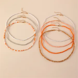 Bohemian beaded necklace set, colorful layered choker collar necklaces for women daily wear.