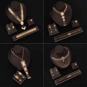 Vintage Kupfer Halskette Ohrringe Armband Ring Kombination Für Damen Gold Punk Geometrische Mehrlagige Schmuck Kollektion