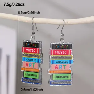 Jolies boucles d'oreilles en résine livres cadeau école science littérature pour femmes