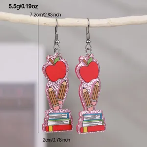 Jolis boucles d'oreilles en résine prof rentrée des classes pomme crayon livres femme