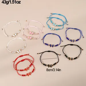 Modische geflochtene Perlen Damen Armbänder mit Schmetterling Anhänger, bunter verstellbarer Schmuck