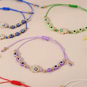Buntes geflochtenes böses Auge Hamsa Hand Perlen Armband Set für Damen Mode Schmuck Detail