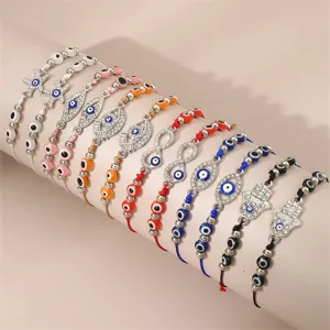 Böser Blick Charms gewebte Perlen Armband Set für Damen Mode Metall handgemachte Schmuck