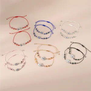 Böser Blick geflochtenes Armband Set mit mehrfarbigem Seil und Anhängern für den Alltag.