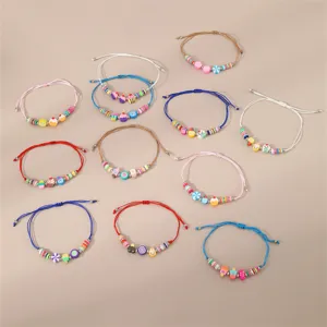 Handgemachte bunte Polymer Ton Süßigkeiten Charms geflochtene verstellbare Armbänder Set