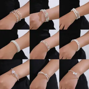 Damen Mode Strass Perlen mehrschichtige offene Armband elegante Schmuck Zubehör neuer Stil