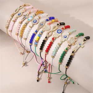 Böses Auge Glücksbringer geflochtene Armbänder Set, farbige Perlen verstellbarer Armschmuck.
