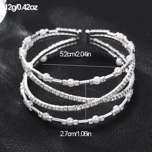 Elegantes mehrschichtiges Strass Perlen Armband offene Armreif Schmuck für Damen.
