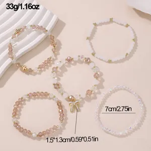 Damen Perlenarmband Set Fünfteilige Mehrfarbige Kristall Schleife Anhänger Schmuck