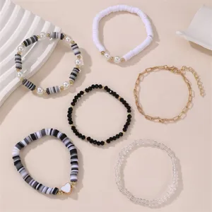 Böhmischer Polymer Ton Perlen Armband Set mit Kette Perle und Herz Anhänger Damen.