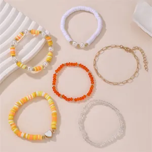 Farbenfrohes Tonperlen und Kristall Armband Set für Damen, modischer böhmischer Stil Schmuck.